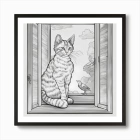 Cat On The Window Art Print