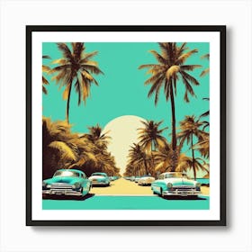 Vintage Cars On The Beach Art Print