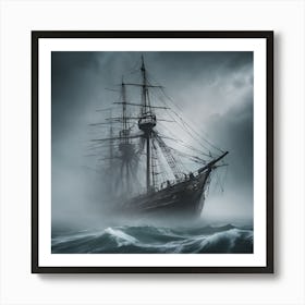 Voyager On The Sea of Fate 1/4 (ship sailing mist fog mystery ghost tall ship Victorian sail sailing galleon Atlantic pacific cruise mary celeste) Art Print