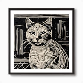 Cat black and white Art Print