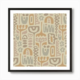 DREAMSCAPE Retro 70s Abstract Organic Floral Botanical Shapes in Warm Soft Neutral Beige Gray Tan Brown on Sand Art Print