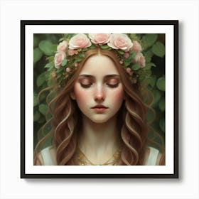 Girl With A Flower Crown Art Print