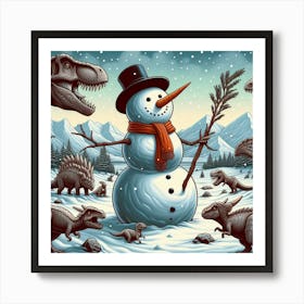 Dinosaur Snowman 2 Art Print