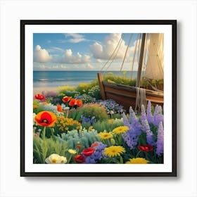 Boat In The Garden Art Print