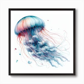 Sea Jellyfish In Motion, Sea Jellyfish Watercolour Art Print 4 Art Print