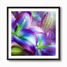 purple, blue and lime lilies 3 Art Print