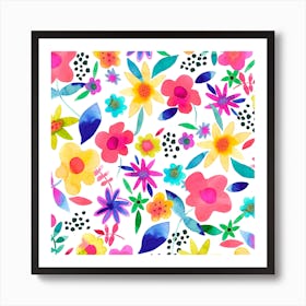 Summer Colorful Naive Floral Square Art Print