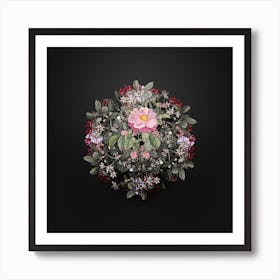 Vintage Speckled Provins Rose Flower Wreath on Wrought Iron Black n.1723 Art Print