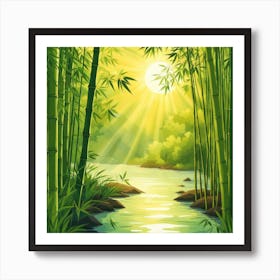 A Stream In A Bamboo Forest At Sun Rise Square Composition 418 Art Print