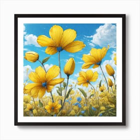 Yellow Flowers In A Field 55 Art Print