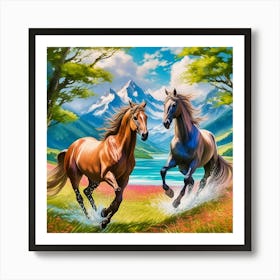 Horses In The Meadow Art Print