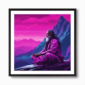 Spiritual Guru Sitting In Lotus Posture In Himalayan Mountains Art Print