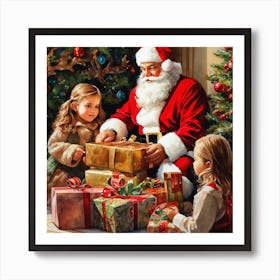 Santa Gave Gifts to Children Art Print