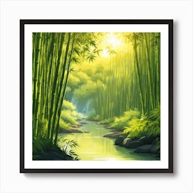 A Stream In A Bamboo Forest At Sun Rise Square Composition 145 Art Print