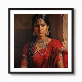 Indian Woman In Red Sari 1 Art Print