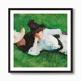 Two Women Laying In The Grass Art Print