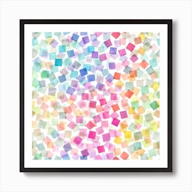 Confetti Watercolor Plaids Rainbow Square Art Print