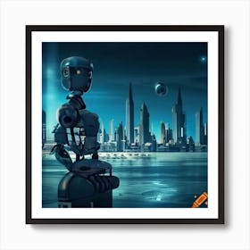 Craiyon 161522 Futuristic Cityscape With Robotic Beings In The Foreground Art Print