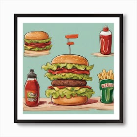 Burgers And Fries Art Print
