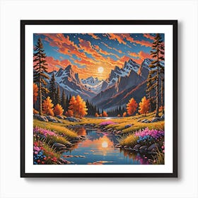 Sunset In The Mountains 4 Art Print