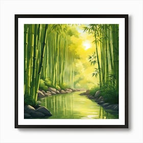 A Stream In A Bamboo Forest At Sun Rise Square Composition 103 Art Print