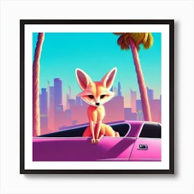 fennec fox, neon pink, palm trees, furry, Art Print