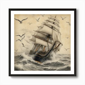 Sailing Ship In Rough Seas art 1 Art Print