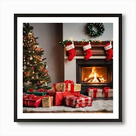 Christmas Presents In Front Of Fireplace 8 Art Print