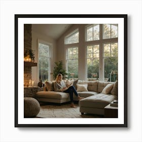 Living Room With Fireplace Art Print