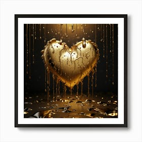 Gold Heart On Black Background Art Print