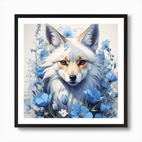 Fox In Blue Flowers Art Print