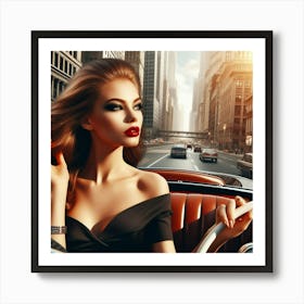 Beautiful Woman In Vintage Car Art Print