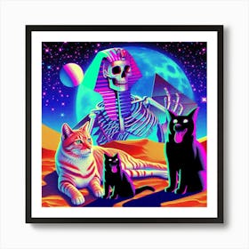 Cats And Skeletons Art Print