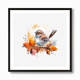 Watercolor Autumn Bird Art Print