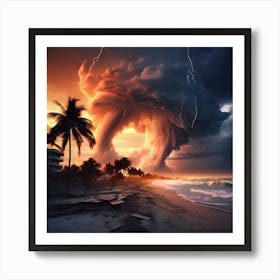 Hurricane 6 Category Crashes On Beach Art Print