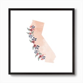 California Watercolor Floral State Art Print