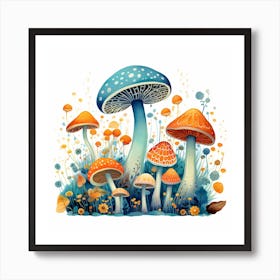 Mushrooms And Flowers 3 Art Print