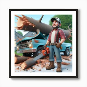 Man With A Chainsaw Art Print