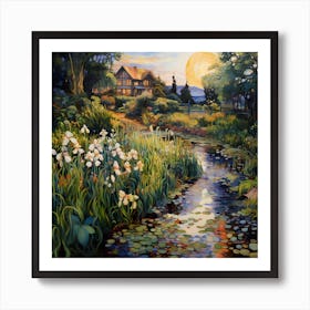 Irises Along the Riverside Art Print