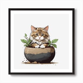 Cat In A Pot Art Print