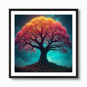 A Magnificent Tree At Night Art Print