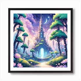 A Fantasy Forest With Twinkling Stars In Pastel Tone Square Composition 383 Art Print