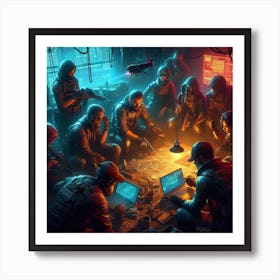 Group Of People In A Dark Room Art Print