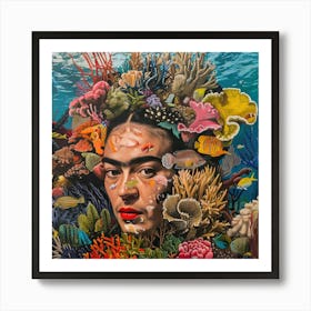 Frida Kahlo and the Coral Reef. Animal Conservation Series 1 Art Print