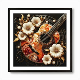 Acoustic Guitar With Flowers 1 Art Print