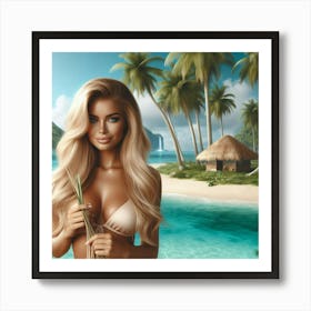 Beautiful Woman On The Beach Art Print