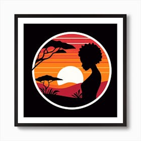 Silhouette Of African Woman At Sunset 3 Art Print