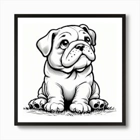 Line Art bulldog dog 2 Art Print