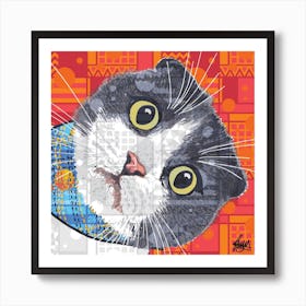 Kazuo Scottish Fold Cat Square Art Print