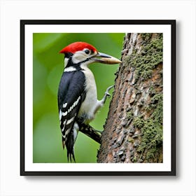 Woodpecker Bird Avian Feathers Beak Tree Drumming Forest Wildlife Nature Vibrant Plumage Art Print